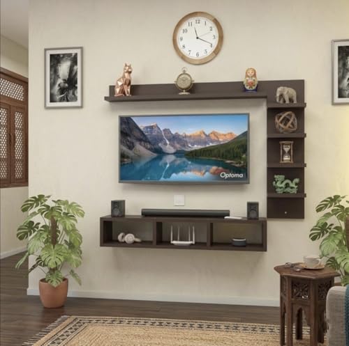 Image of Wooden handicrafts Tv Cabinet Dazzling Wall Rack Shelves Set MDF -Medium Density Fiber Home Decoration Wall Decor (Black, Tv Cabinet)