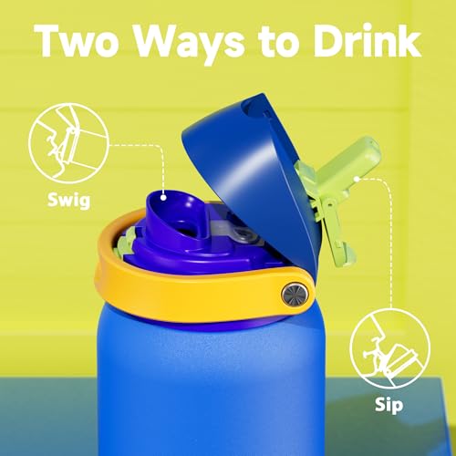 Image of 40 oz Insulated Water Bottle for Men: Meoky Stainless Steel Water Bottle with 2-in-1 Straw and Spout Lid - Leak Proof, Cold for 24 Hours, Protective Silicone Base, BPA-Free for Sports Gym, Sapphire