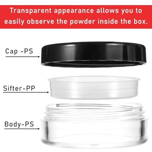2 PCS 10ml/0.34oz Plastic Empty Travel Small Loose Powder Compact with Rotatable Sifter and Leakproof Screw Lid, Refillable Loose Powder Containers Reusable No Leak Compact, Black3