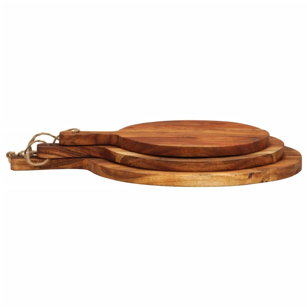 Solivagant Schneidebrett 3 STK. Massivholz Akazie, Küche Esszimmer,Küchenhelfer -utensilien,Schneidebretter, 4.15 kg-376052