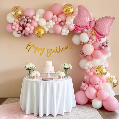Image of SpecialYou Bow Theme Happy Birthday Decoration Kit for Girls- 49Pcs with Pink & White Balloons for Birthday Decor Items, Aesthetic Room Decor Items Pinterest Finds