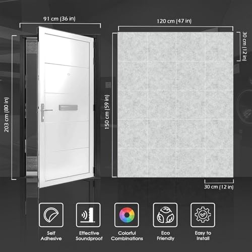 Arrowzoom 20 Pack Soundproof Door Kit Pro Panels – Self-Adhesive High-Density Foam Tiles, 12"x12"x0.78", 40dB Noise Reduction Acoustic Sound Insulation for Interior Doors & Home Studios – White 1244