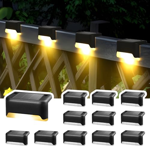 Solpex Solarleuchten für außen, 12 Stück Schwarz Solarleuchte Garten, Treppenlicht, wasserdicht, LED Beleuchtung für Außentreppe, Stufen, Zaun,...