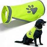 HREDZEO Warnweste für Hunde Reflektierende Sicherheitsweste Hohe Sichtbarkeit Fluoreszierend Gelb Pfotenabdruck Verstellbar Hundemantel für Spaziergänge im Dunkeln Training M
