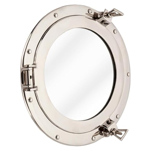 Handicraft Miroir rond vintage en laiton de style pirate pour salle de bain, salon, plage côtière ou océan maritime Décoration d'intérieur (22,9 cm, nickel chromé)
