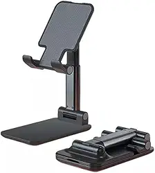 Suporte de Mesa para Celular e Tablet - Ajustável/Dobrável – Compatível com Diversos Aparelhos – Base Antiderrapante – Ideal para Vídeos, Lives e Home Office (Preto).