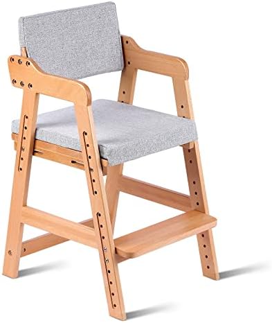 Ezebaby Wooden High Chair, Adjustable Highchair for Toddlers to Teens with Steps, Kids Dining Chair, Study Chair with Removable Cushion (Natural Color)