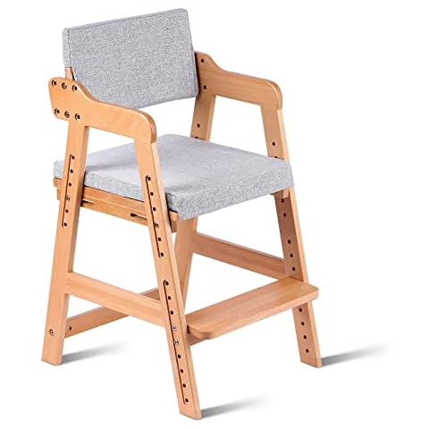 Ezebaby hochstuhl Holz, Extra Breiter Sitz mit Kissen, Verstellbarer Hochstuhl, Mitwachsender Kinderstuhl für Kinder ab 2 Jahren, zum Essen und Lernen Cover