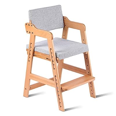 Ezebaby Wooden High Chair for Toddlers to Teens Adjustable Kids Learning Chair with Steps, Child Seats with Removable Cushion (Natural Color)