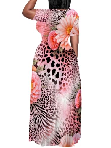 Image of SUZONANA Plus Size Dresses for Women Summer Casual Maxi Dress Short Sleeve Loose Vacation Dress