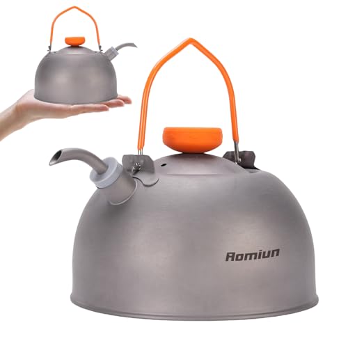 Aomiun 0.8L Camping with Thermometer, Lightweight Teapot Outdoor Camping Coffee Pot Tea Kettle for Boiling Water, Portable Camp Tea Pot Cookware for Hiking Backpacking Kitchen (Ti)