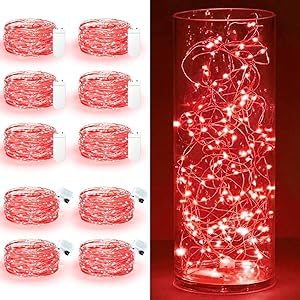 Maxee 10 Stück 3M Rot LED Lichterkette Batterie, Wasserdicht für...