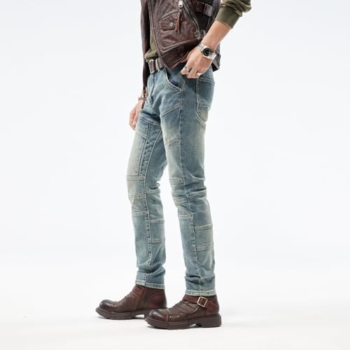 Jeans Pants Trouser Denim Motorcycle Men's Autumn Street Slimming Trendy Splicing Long Men4