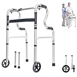 Vexorium Telaio per deambulatore con corrimano stabile in alluminio con ruote, deambulatore regolabile in altezza per anziani, ruote con cuscinetti,No seat plate