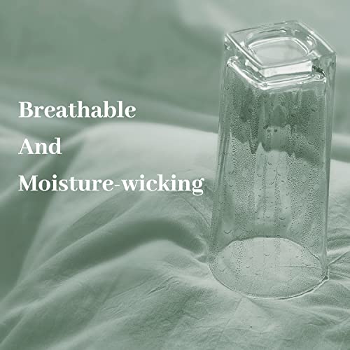 Nexhome Pro Duvet Cover Set Kids Twin Size Linen Look Textured Organic Natural 100% Washed Cotton Duvet Cover Teal 2 Pieces Bedding Set With Zipper Closure, Breathable (Aqua Green, No Comforter) #TOP2