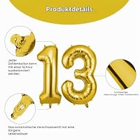 OFFCUP Zahlen Luftballon 13/31 Geburtstag Gold, Folienballon Zahl 13/31 – Ansicht 3