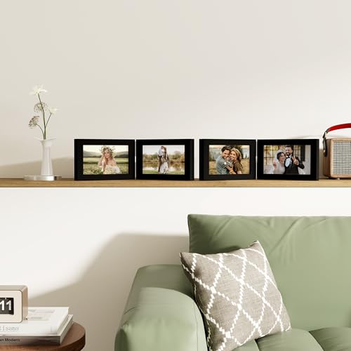 decorUhome Double 6x4 Picture Frame Horizontal, Engineered Wood Bifold Photo Frame with Plexiglass for Tabletop Display, 6x4, Black