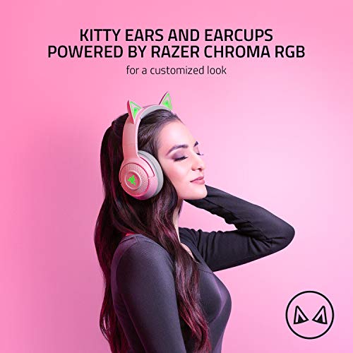 Image of Razer Kraken BT Kitty Edition: Bluetooth 5.0-40ms Low Latency Connection - Custom-Tuned 40mm Drivers - Beamforming Microphone - Powered Chroma - Quartz Pink