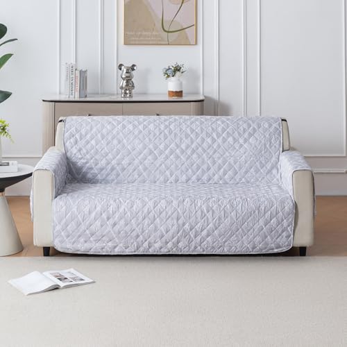Image of House of Quirk 'Mughal Series' Anti-Slip Sofa Cover Mat with Pocket | Polyester Couch Protector for Pets, Kids & Spills (Grey Canvas, 180x60cm, One Seater)