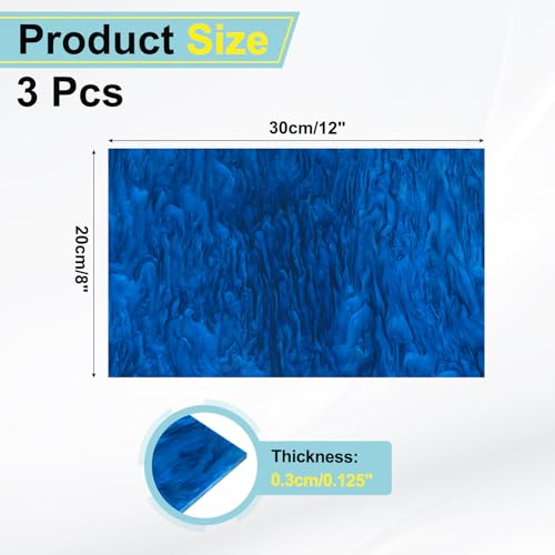 Image of MECCANIXITY 3 Pcs Glitter Pearl Acrylic Sheet,12 inch x 8 inch x 1 /8 inch Pearlescent Cast Pmma Plastic Sheets Extruded Translucent Blanks for DIY Art Crafting Laser Cutting & Engraving,Dark Blue