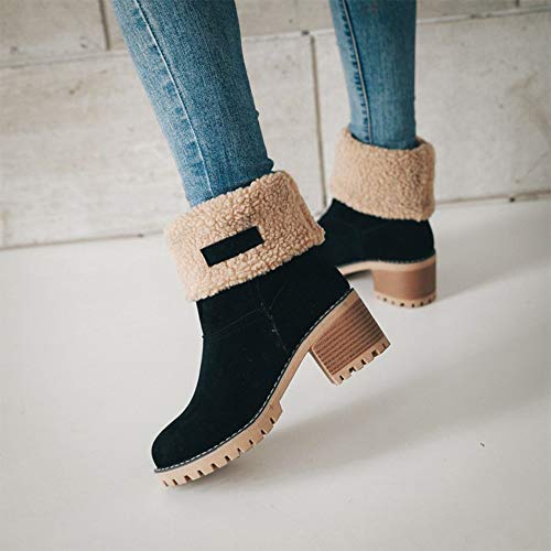 JITUUE Winter Snow Boots for Women Mid Heel Ankle Booties Faux Suede Fur Lined Slip-on Shoes4