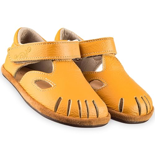 Magical Shoes Kindersandalen, Sandalen, Kinderschuhe Mädchen & Jungen, Leder Barfußschuhe Kinder, Barefoot Kids, weiche gesunde Schuhe mit Klettverschluss, Karotte, Gr. 23, Lilo