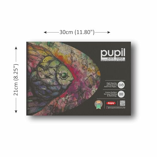 Image of Anupam Pupil Black Toned Watercolour Paper Pad - Cold Press Paper - 250 GSM - 12 Sheets - A4