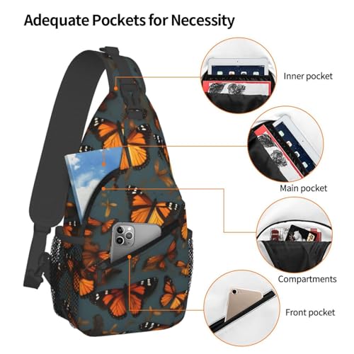 Mochila tipo sling estampada mariposas negra miniatura 4