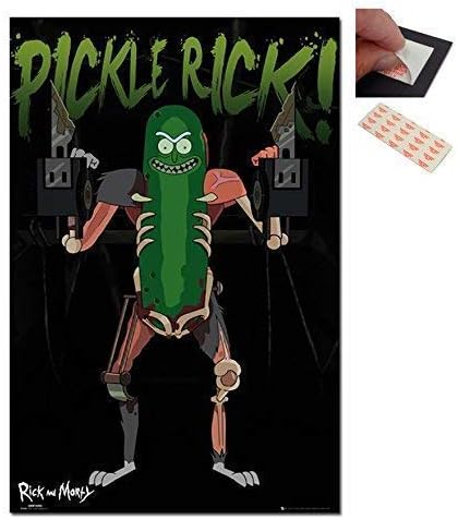 Bundle - 2 Items - Rick And Morty Pickle Rick Poster - 91.5 x 61cms (36 x 24 Inches) and a Set of 4 Repositionable Adhesive Pads For Easy Wall Fixing