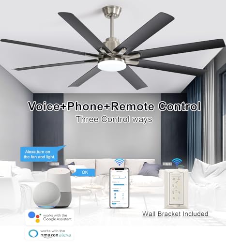 Sofucor 66 Inch Ceiling Fans with Lights, Smart Indoor Outdoor Ceiling Fan with Remote, Work with Alexa/Google, Low Profile Ceiling Fan with Light, Black Large Ceiling Fans Light for Patio, Farmhouse
