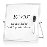 Reversible de 360 grados S SIENOC 10\"x10\" Pizarras blancas whiteboard Tablero blanco de borrado en seco Mini caballete Reversible Bloc de notas para la oficina en casa 25x25cm