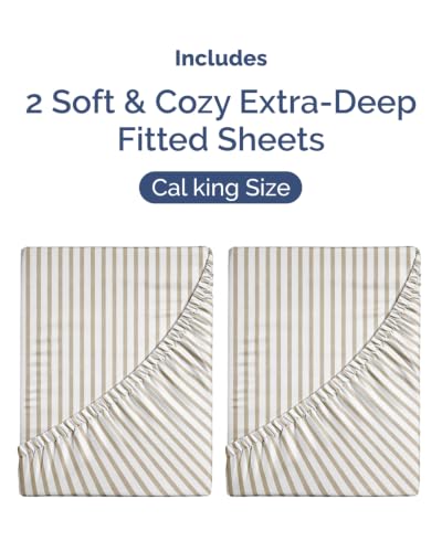 Image of CGK Linens 2 Pack Extra Deep Cal King Fitted Sheets - Beige Stripes