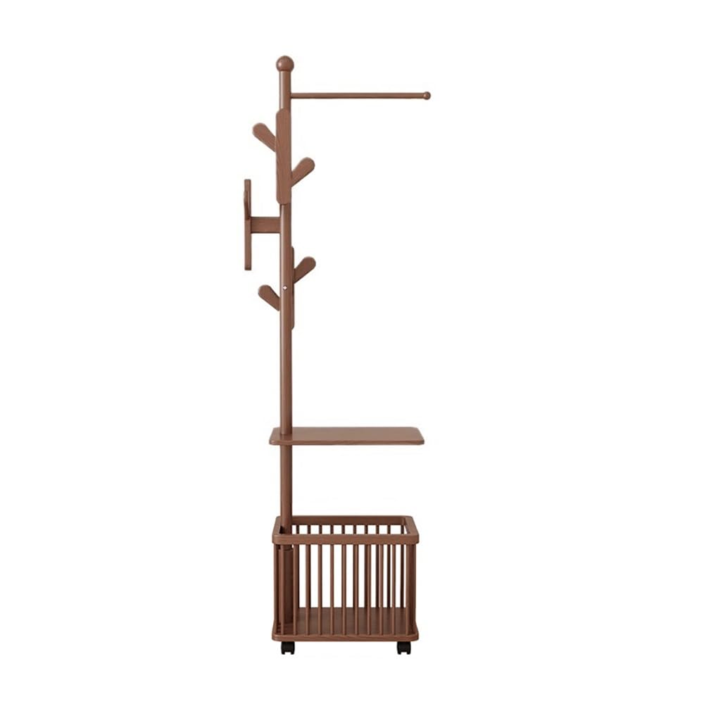Perchero de madera maciza con forma de árbol de pasillo, mesa de noche estrecha, colgador de ropa integrado, para el suelo, dormitorio, ropa sucia, perchero para interiores, perchero de