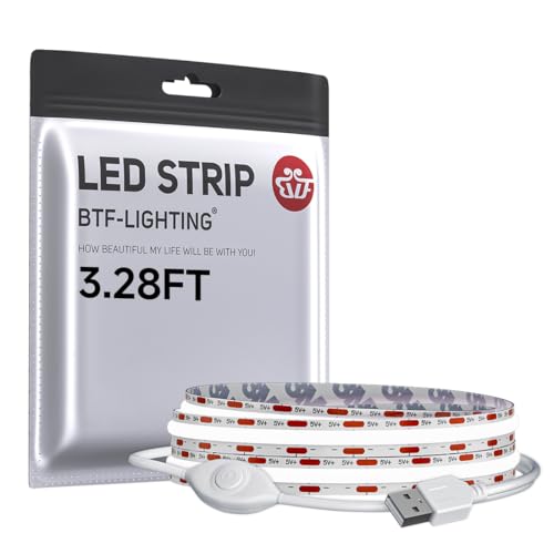 Image of BTF-LIGHTING FCOB COB LED Strip Lights 5V USB Powered Cool White 6000K | 3.28FT 320LEDs CRI90+ Dimmable Super Bright LED Light with 3M Tape for TV Backlight PC 3D Printer Cabinet Home DIY Lighting