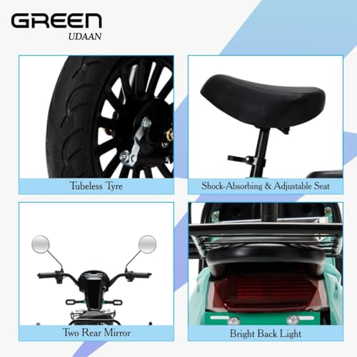 Image of Green Udaan Low Speed Electric Scooter Non RTO 80KM Range Lithium Battery with Portable Charger (Green)