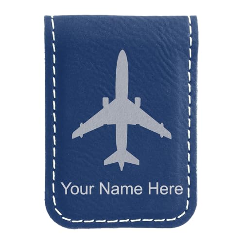LaserGram Slim Magnetic Money Clip, Jet Airplane, Personalized Engraving Included (Dark Blue)
