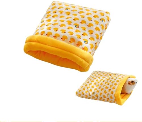 Cama Nido para Hámster y Cobaya con Divertido Estampado de Patitos, Suave Saco de Dormir de Felpa Lavable, Refugio Cálido y Acogedor para Animales Pequeños durante el Invierno