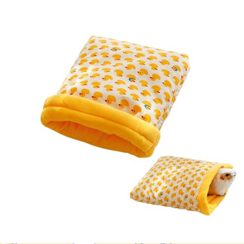 THXFUNAREA Cama Nido para Hámster y Cobaya con Divertido Estampado de Patitos, Suave Saco de Dormir de Felpa Lavable, Refugio Cálido y Acogedor para Animales Pequeños durante el Invierno