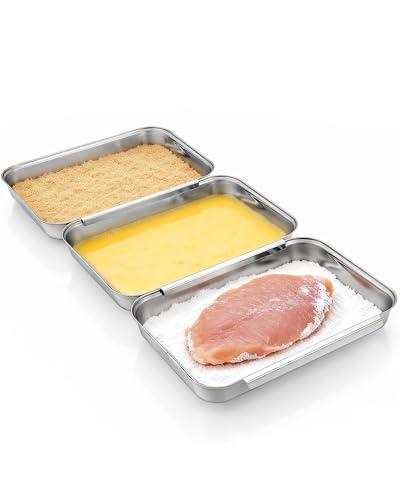 FANGSUN Breading Trays Set of 3 Stainless Steel Breading Station
