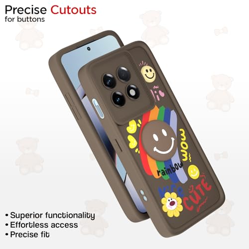 Image of Pikkme Back Cover for OnePlus 11R 5G | Soft Silicone| Cute Rainbow Smile & 3D Cartoon Flower Design | Shockproof Raised Camera Protection Bumper Case (Brown)