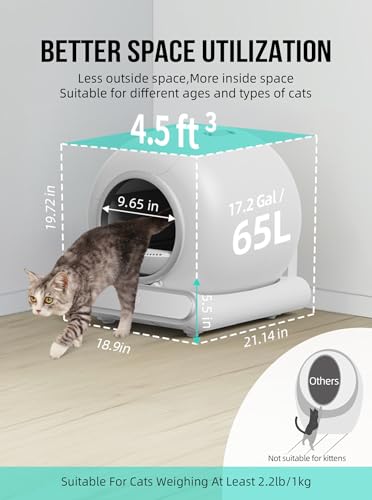 Self Cleaning Cat Litter Box, Automatic Cat Litter Box with Mat & Liners, 65L+9L Large Capacity Self Cleaning Litter Box, APP Control/Suitable for Multiple Cats - White 7 Self Cleaning Cat Litter Box, Automatic Cat Litter Box with Mat & Liners, 65L+9L Large Capacity Self Cleaning Litter Box, APP Control/Suitable for Multiple Cats - White - Image 5