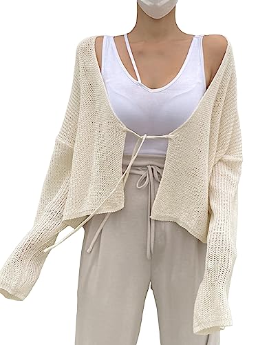 Image of Floerns Women's Drop Shoulder Tie Front Cardigan V Neck Long Sleeve Solid Sweater
