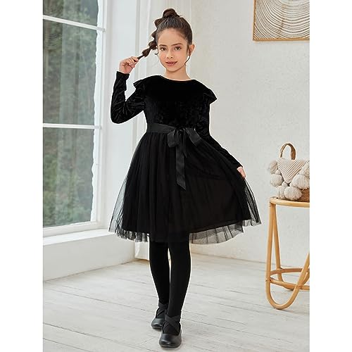 Jxstar Girls Velvet Dress Flutter Kids Long Sleeve Tutu Shiny Midi Party Wedding Fall Tulle Clothes3