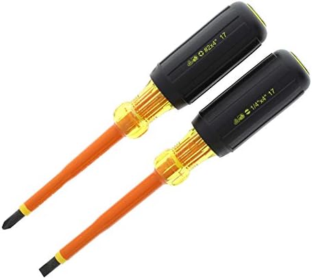 IDEAL Electrical 35-9305 Insulated Screwdriver Set (2 Piece) Orange, 4 in. Shaft Screwdrivers with Cushion-Grip Handles. Electrician Tool Kits