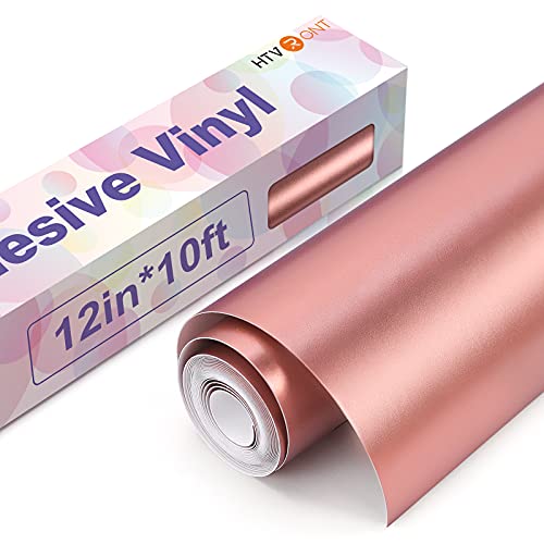 Image of HTVRONT Rose Gold Matte Metallic Permanent Vinyl - 12 inch x 10FT Matte Rose Gold Permanent Adhesive Vinyl Roll Compatible with Cricut Cutting Machine - Easy to Weed & Transfer