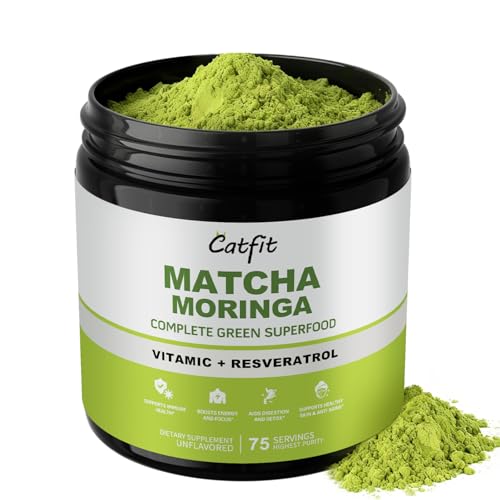Matcha Powder – Superfood Blend with Moringa & Green Tea & Resveratrol, Energy & Focus Support, Immune & Antioxidant Defense, Vegan, Gluten-Free, 8oz