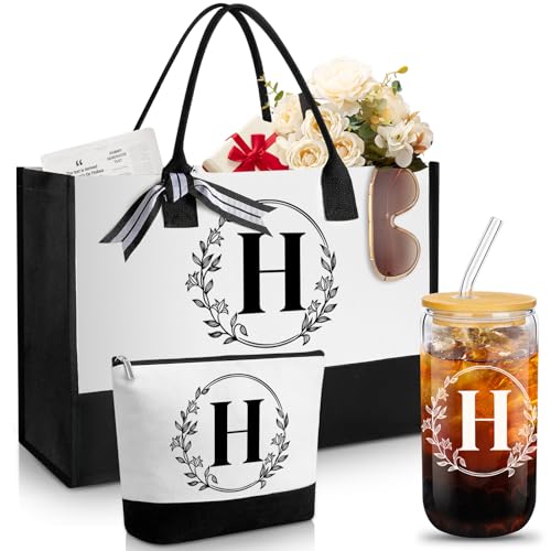 Aliceset Initial Gifts for Women Monogrammed Canvas Tote Bag with