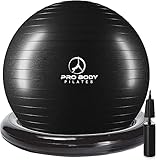 ProBody Pilates Yoga Ball Chair, Exercise Ball Chair with Base or Stand for Home Office Desk Sitting or Workout, 65cm Antiburst Balance Ball & Stability Ball Seat for Back, abs (Black)