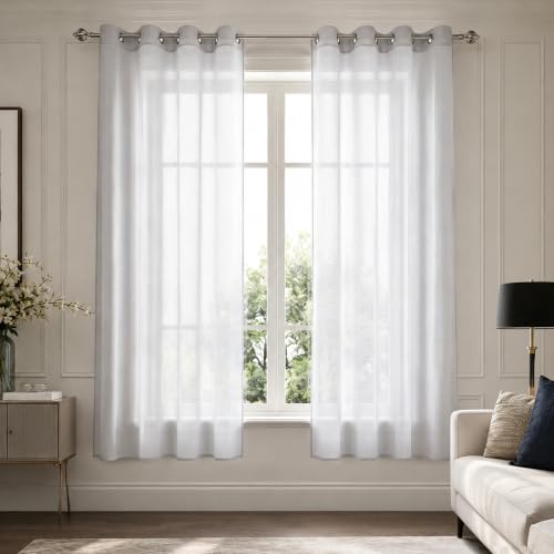 Mrs.Naturall Silver Sheer Curtains 63 Inch Length, Decorative for Wall Decor, Grommet Rings Voile for Bathroom & Teen Girls Bedroom, 2 Panels Set