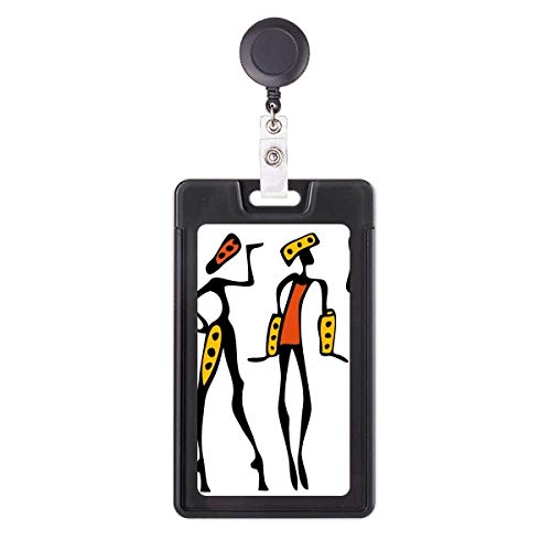 Porte-badge rétractable noir motif danse primitive africaine